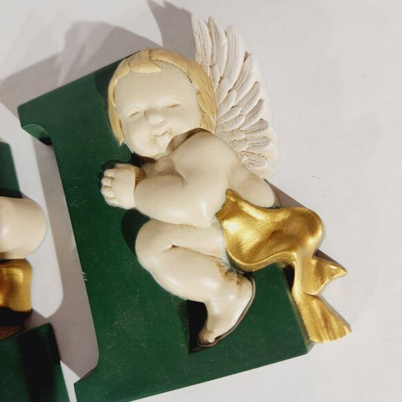 Burwood Noel Angels Cherub Christmas Vtg MCM Decor Wall Hanging Green Holiday - Picture 5 of 12